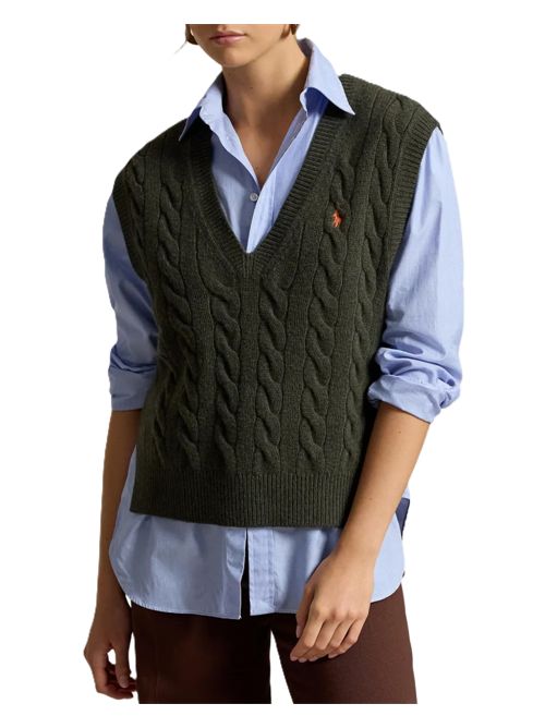 sleeveless pullover senza maniche a trecce olive Polo Ralph Lauren | 211-949994-502OLIVE UMBER HEATHER